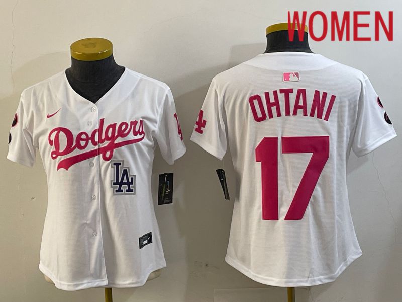 Women Los Angeles Dodgers #17 Ohtani White pink Game 2024 Nike MLB Jersey style 3